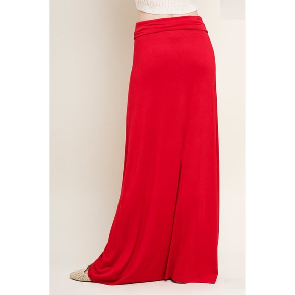 Red Fold Over Waist Maxi Skirt {Umgee} - Picture 4 of 5